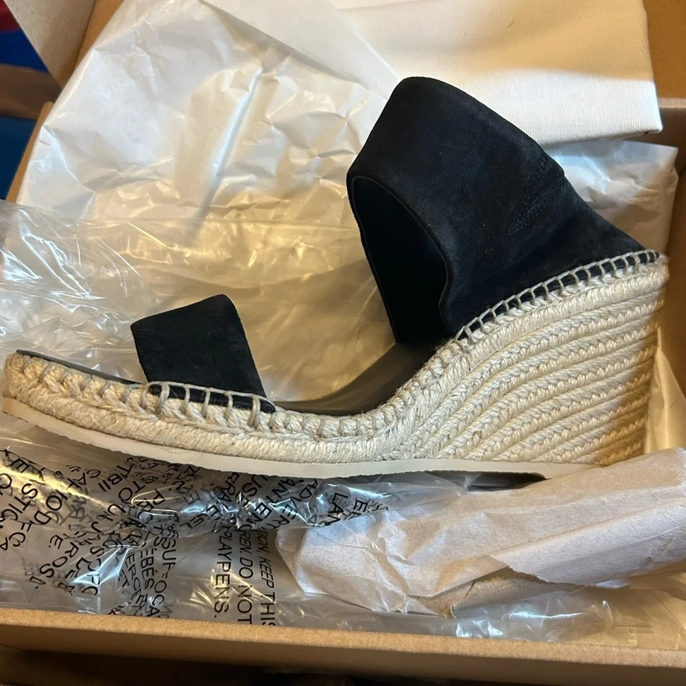 Vince Black Suede Espadrille Wedge Sandals